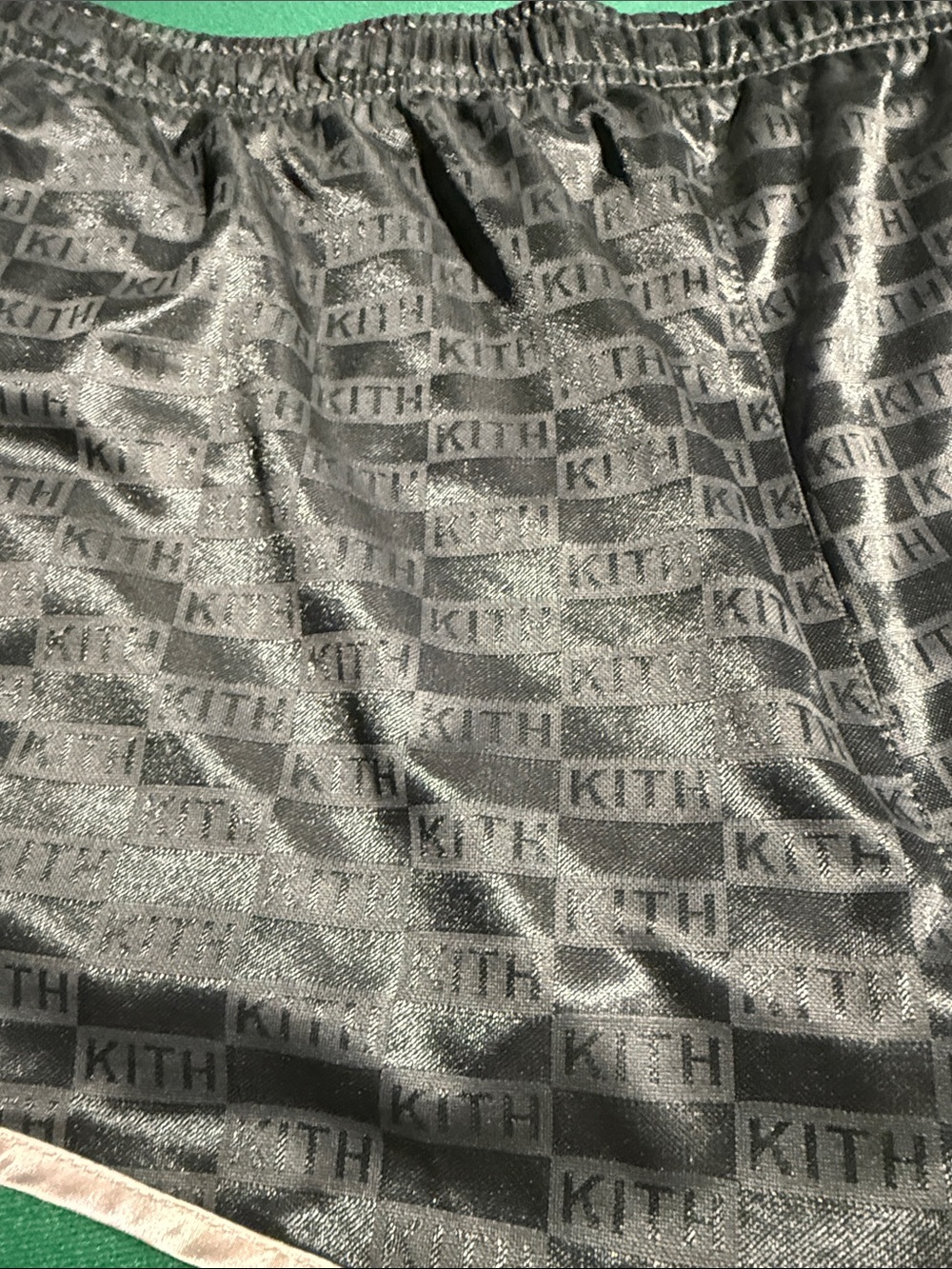Kith DK GREEN Satin Athletic Shorts with Cream Contrast Trim - Picture 5 of 6